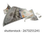 Randomly Falling U.S. 100 Dollar Bills Isolated on a White Background.
