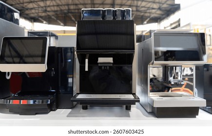 A range of automatic coffee machines with a large screen display