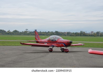 Range Of Ultralight Aircraft For Hobby Flying At Reggio Emilia Airport In Italy On 10 October 2015