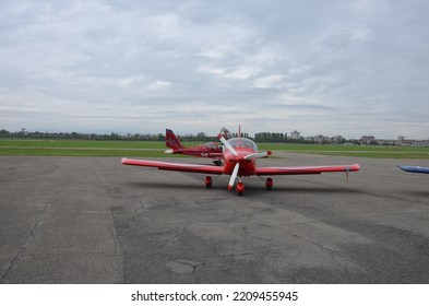 Range Of Ultralight Aircraft For Hobby Flying At Reggio Emilia Airport In Italy On 10 October 2015