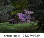 Ranger cabin in Olympic National Park along Hoh River Trail.