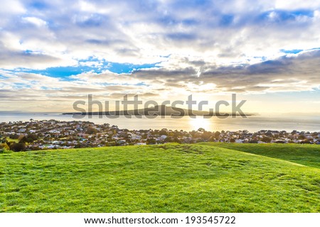Rangitoto island and Hauraki gulf at dawn. Auckland, New Zealand.