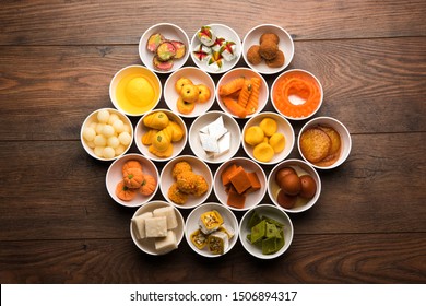 Rangoli Of Assorted Indian Sweets/mithai In Bowl For Diwali Or Any Other Festivals, Selective Focus