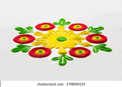 Rangoli Design is an art form made during using powder colours during Diwali, Onam, Pongal, Hindu festivals in India - Powered by Shutterstock