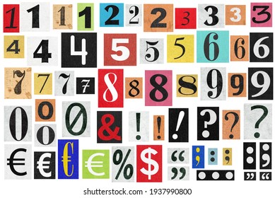 Ransom notes. Paper cut numbers and letters. Old newspaper magazine cutouts - Shutterstock ID 1937990800