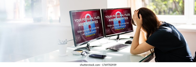 Ransomware Cyber Attack. Encrypted Files Text Screen