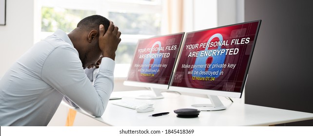 Ransomware Cyber Attack Showing Personal Files Encrypted Screen