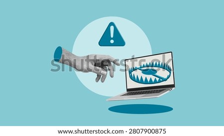 Ransomware Cyberattack Concept with Hand Reaching Toward Laptop Trap, Malware Infection, Cybersecurity Threat, Data Encryption, Online Extortion, Digital Risk, and Computer Protection