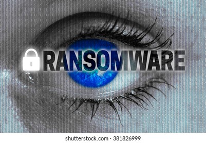 ransomware eye looks at viewer concept.