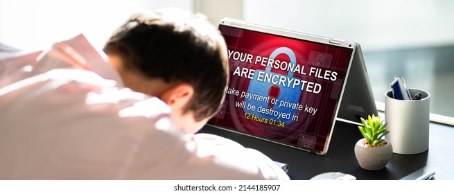 Ransomware Malware Attack. Business Computer Hacked. Files Encrypted