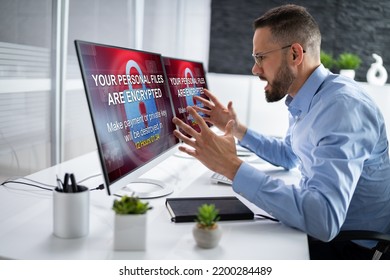 Ransomware Malware Attack. Business Computer Hacked. Files Encrypted