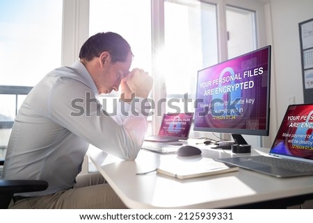 Ransomware Malware Attack. Business Computer Hacked. Files Encrypted