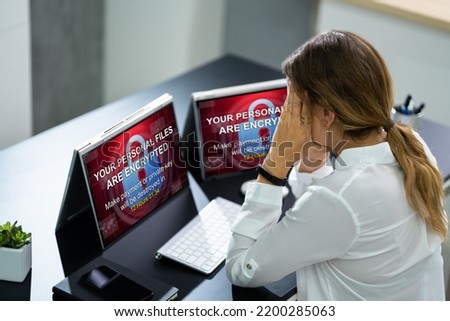 Ransomware Malware Attack. Business Computer Hacked. Files Encrypted