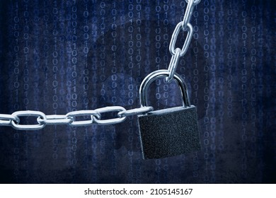 ransomware virus on a computer with a lock icon and binary code illustration on a background