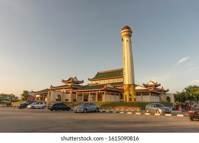 Rantau Panjang, Malaysia - January 14 2020 : Photograph Of Jubli Perak Sultan Ismail Petra Mosque In Kelantan, Malaysia Also Known As Beijing Mosque.