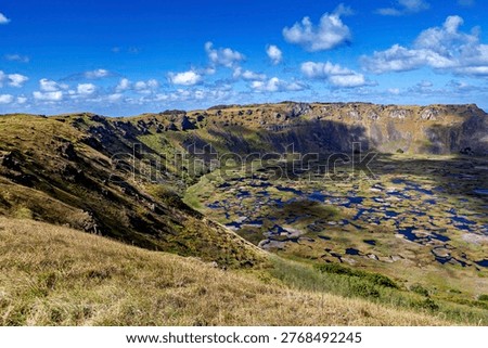 The Ranu Kau volcano on Easter Island in the Pacific Ocean

