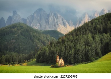 ranui church in south tyrol funes valley dolomites italy view