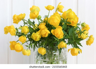 Ranunculaceae, A Bouquet Of Yellow Flowers Of The Buttercup Family. Trollius. 