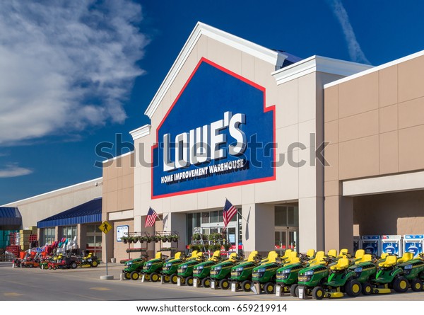 RAPID\
CITY, SD/USA - JUNE 1, 2017:  Lowe\'s Home Improvement Warehouse\
exterior. Lowe\'s is an American chain of retail home improvement\
stores in the United States, Canada, and\
Mexico.