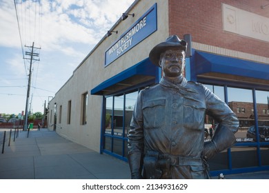 Rapid City, South Dakota - May 26, 2020: A Statue Of President Theodore Roosevelt In His Rough Riders Uniform, In The Downtown Area.