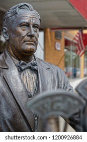 RAPID CITY, SOUTH DAKOTA, September 11, 2018 : The City Of Presidents Is A Series Of Life-size Bronze Statues Of Past Presidents Along Rapid City Streets.