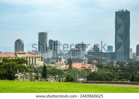 Rapid development of central business district with modern skyscrapers of downtown of Addis Ababa, Ethiopia