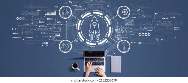 Rapid growth concept with person working with a laptop