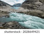 Rapid outrush glacial meltwater streams coming from Jostedal Glacier