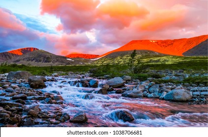 Rapid River In Natural Landscape Background