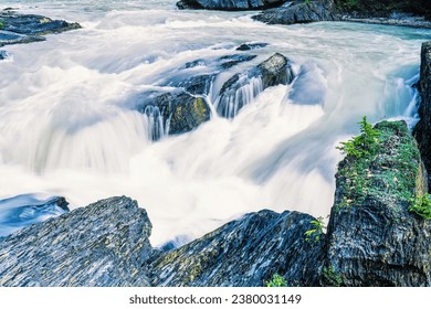 Rapid water in a rocky ravine
