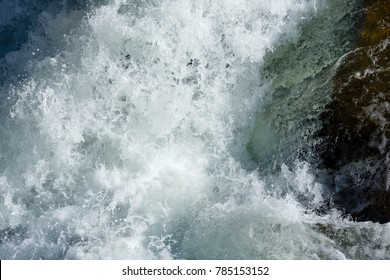 Rapid Water Of Waterfall Close-up (nature Background).