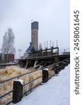 Jämsänkoski rapids and small dam in winter. Jämsä, Finland.