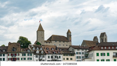 Rapperswil, SG / Switzerland - 3. August 2019:  Skyline Of The Castle And Historic Old Town Of Rapperswil