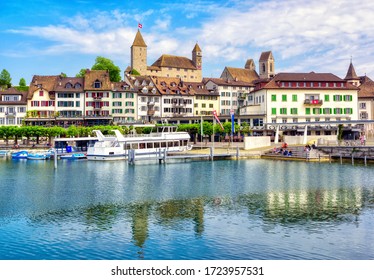 Rapperswil-Jona historical Old town and castle on Zurich lake, Switzerland, is a popular day trip destination from Zurich