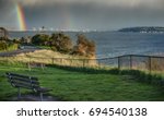 The Rare Double Rainbow shows itself over the Puget Sound in Seattle, WA