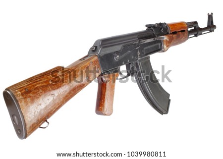 Rare first model AK - 47 assault rifle isolated on white