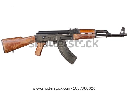 Rare first model AK - 47 assault rifle isolated on white