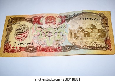 Rare Old One Thousand Afgans Foreign Currency Note, Afganistan Old Foreign Currency Note, Very Old Currency With White Background