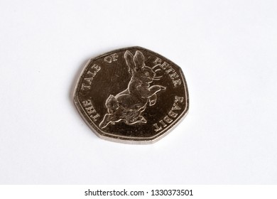 Rare Peter Rabbit 50 Pence Coin Isolated With White Background