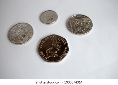 Rare Peter Rabbit 50 Pence With Extra Coins Isolated On A White Background