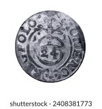 Rare Polish silver coin 1611 on a white isolated background.