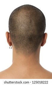 Rare view of man head against white background