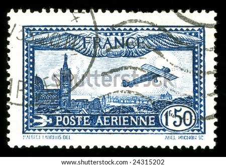 rare vintage French aircraft stamp from the art deco period