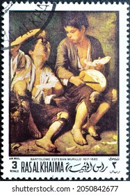 Ras Al Khaima - Circa 1968 : Cancelled Postage Stamp Printed By Ras Al Khaima, That Shows Painting By Bartolome Esteban Murillo, Circa 1968.