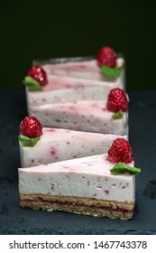 Rasberry Cake Slices In A Vertical Row