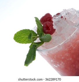 Rasberry Cocktail With Ice And Mint Leaves Isolated