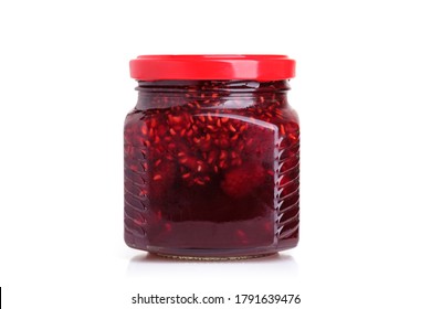 Rasberry Jam In Glass Jar Isolated On White Background