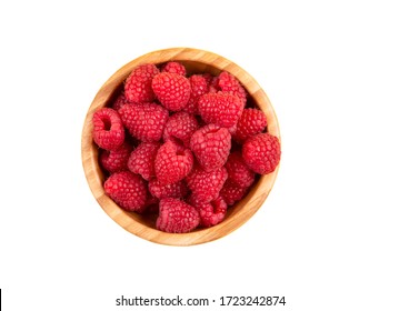 Raspberries and blueberries of nature fruit in the wood bowl, healthy food for diet.Save with clipping path. 