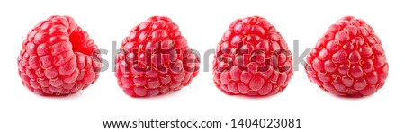 Raspberries isolate set. Raspberry isolated on white background. Red berry closeup.