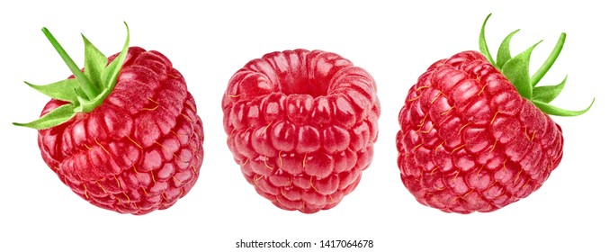 Raspberries isolated on white background close up. Raspberries Clipping Path. Best collection. Professional studio photography